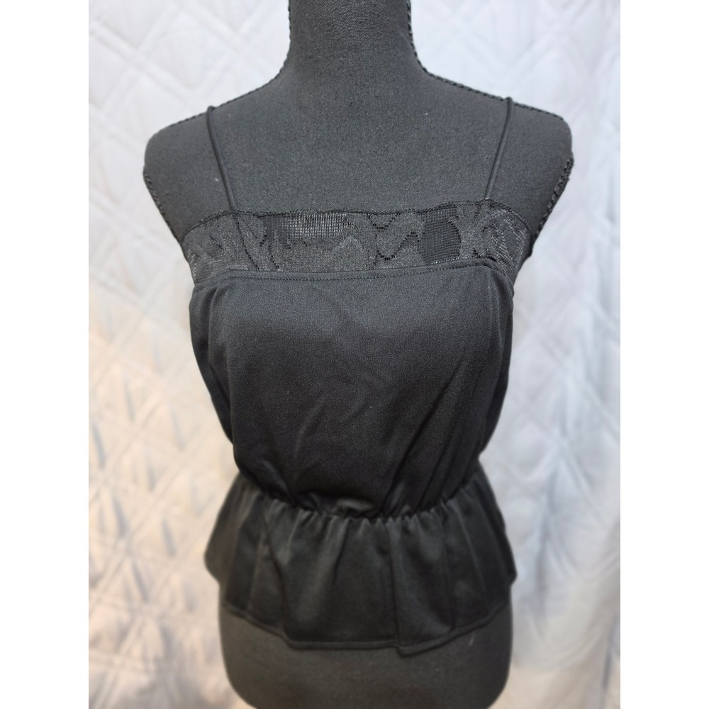 Partique New York Vintage Black Lace Trim Peplum Camisole Top Size 6